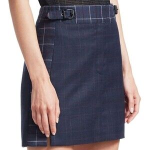 Rag & Bone James Plaid Mini Lined Skirt in Navy/Pink Office Business Chic